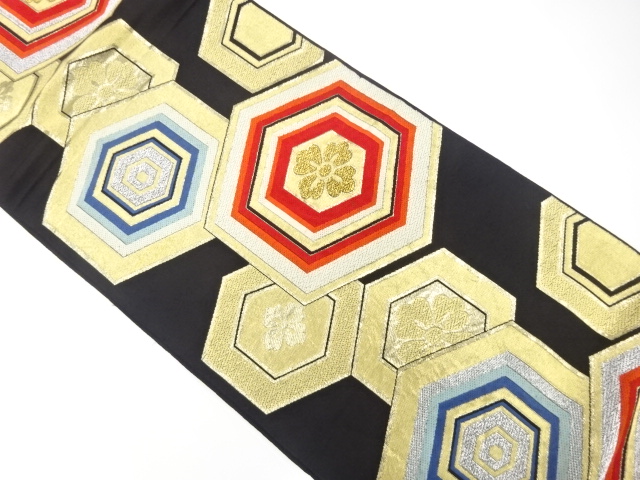 JAPANESE KIMONO / ANTIQUE FUKURO OBI / SILK / WOVEN KIKKO PATTERN